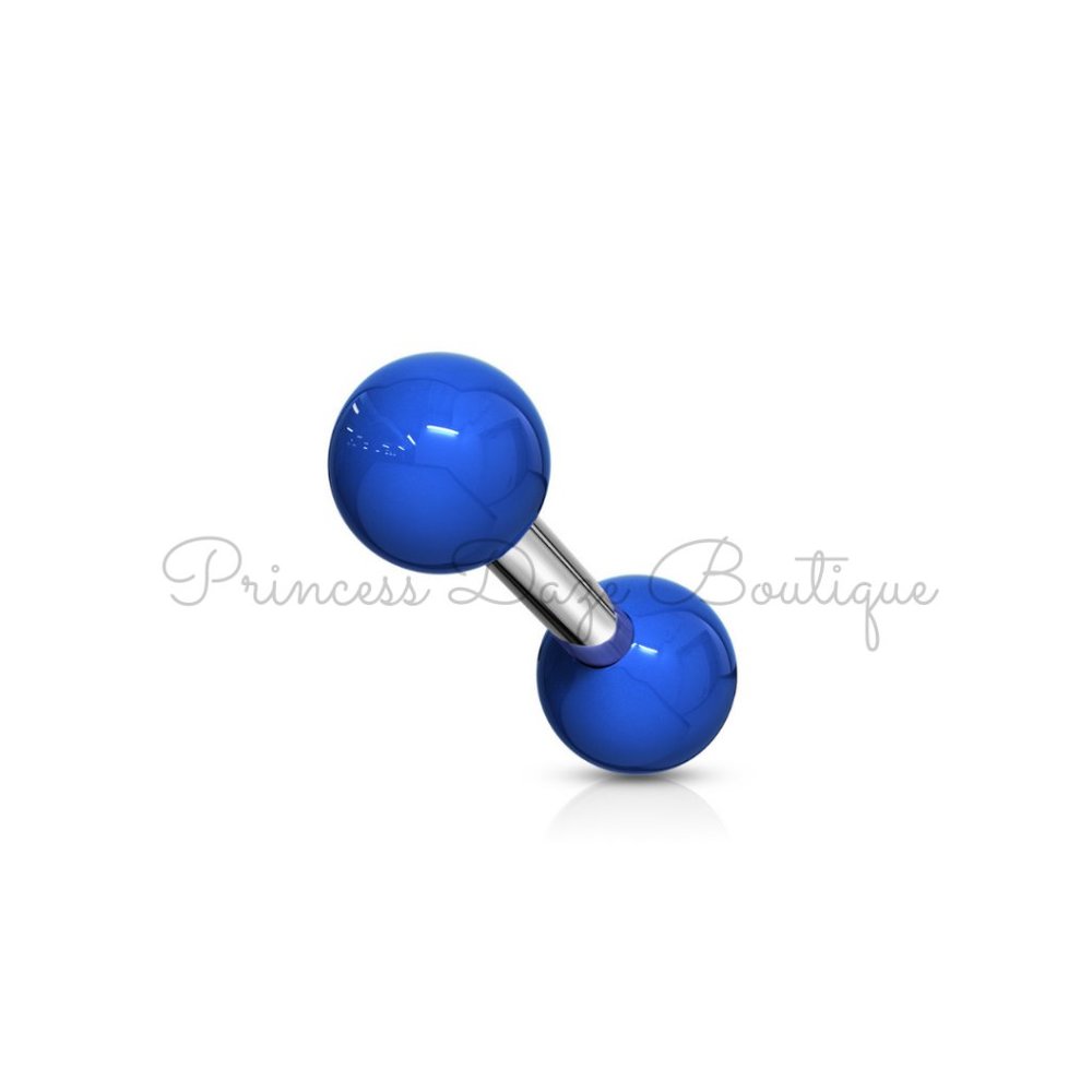 Blue Double Ball Cartilage / Tragus Barbell Earring